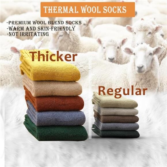 5 Pairs Wool Socks for Women, Size 5-10, Warm Hiking Cozy Thermal Crew - Picture 3 of 7